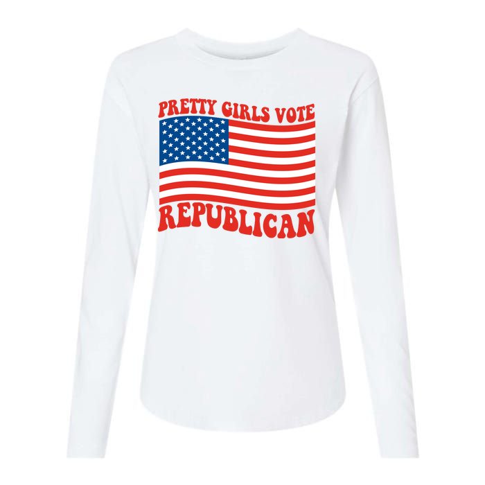 Pretty Girls Vote Republican Usa Flag Womens Cotton Relaxed Long Sleeve T-Shirt