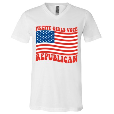 Pretty Girls Vote Republican Usa Flag V-Neck T-Shirt