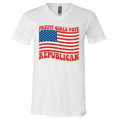 Pretty Girls Vote Republican Usa Flag V-Neck T-Shirt