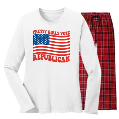 Pretty Girls Vote Republican Usa Flag Women's Long Sleeve Flannel Pajama Set 