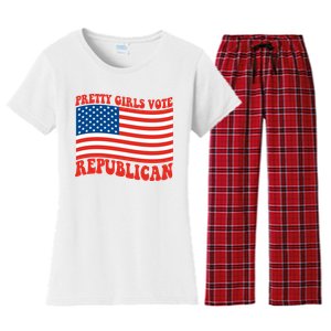 Pretty Girls Vote Republican Usa Flag Women's Flannel Pajama Set