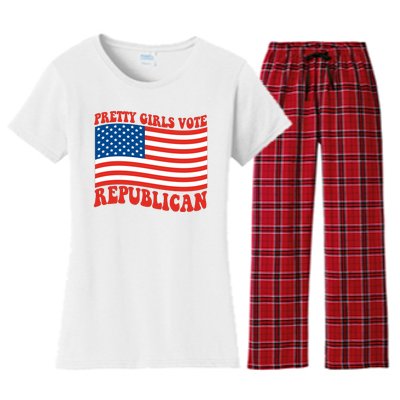 Pretty Girls Vote Republican Usa Flag Women's Flannel Pajama Set