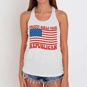 Pretty Girls Vote Republican Usa Flag Women's Knotted Racerback Tank