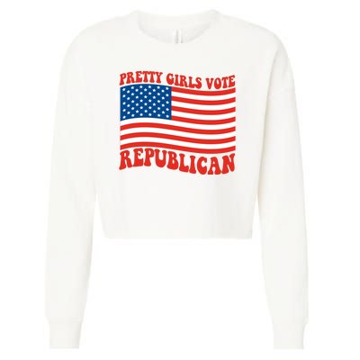 Pretty Girls Vote Republican Usa Flag Cropped Pullover Crew