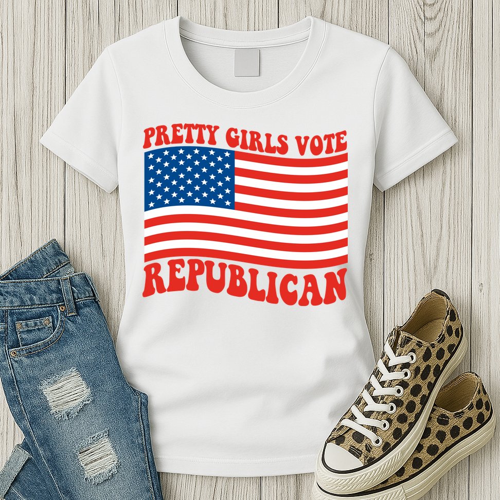Pretty Girls Vote Republican Usa Flag Womens T-Shirt