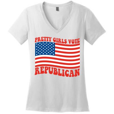 Pretty Girls Vote Republican Usa Flag Women's V-Neck T-Shirt