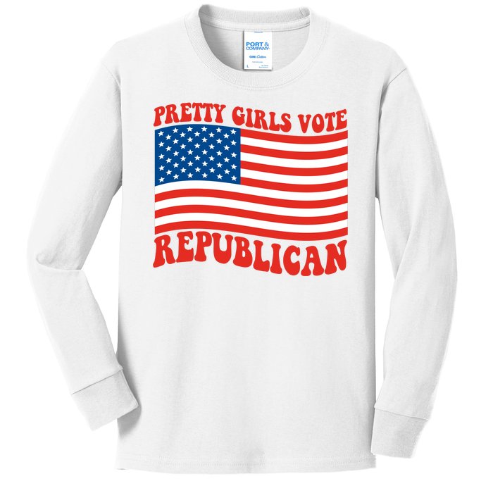 Pretty Girls Vote Republican Usa Flag Kids Long Sleeve Shirt