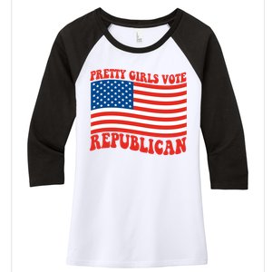 Pretty Girls Vote Republican Usa Flag Women's Tri-Blend 3/4-Sleeve Raglan Shirt