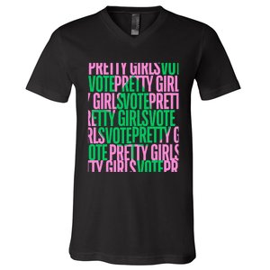 Pretty Girl Vote Green Election Voter V-Neck T-Shirt