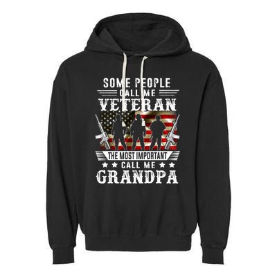 Proud Grandpa Veteran American Flag Gifts VeteranS Day Garment-Dyed Fleece Hoodie