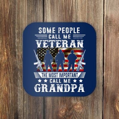 Proud Grandpa Veteran American Flag Gifts VeteranS Day Coaster