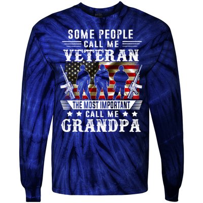 Proud Grandpa Veteran American Flag Gifts VeteranS Day Tie-Dye Long Sleeve Shirt