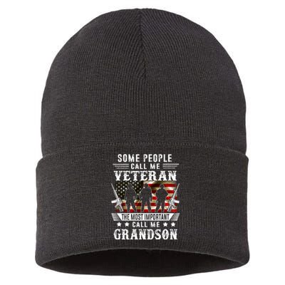 Proud Grandson Veteran American Flag Gifts VeteranS Day Sustainable Knit Beanie