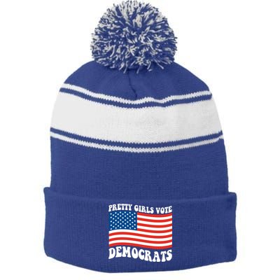 Pretty Girls Vote Democrats Stripe Pom Pom Beanie