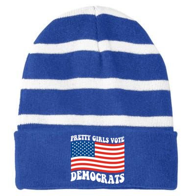 Pretty Girls Vote Democrats Striped Beanie with Solid Band