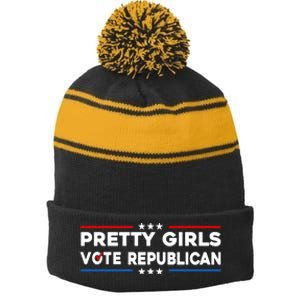 Pretty Girl Vote Republican Stripe Pom Pom Beanie