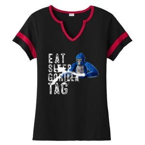 Playful Gorilla VR Gamer Funny Eat Sleep Gaming Ladies Halftime Notch Neck Tee