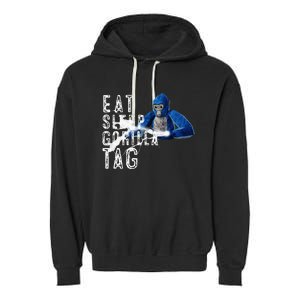 Playful Gorilla VR Gamer Funny Eat Sleep Gaming Garment-Dyed Fleece Hoodie