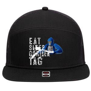 Playful Gorilla VR Gamer Funny Eat Sleep Gaming 7 Panel Mesh Trucker Snapback Hat