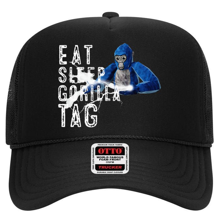 Playful Gorilla VR Gamer Funny Eat Sleep Gaming High Crown Mesh Back Trucker Hat