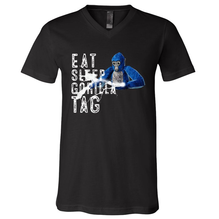 Playful Gorilla VR Gamer Funny Eat Sleep Gaming V-Neck T-Shirt