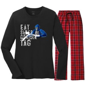 Playful Gorilla VR Gamer Funny Eat Sleep Gaming Women's Long Sleeve Flannel Pajama Set 