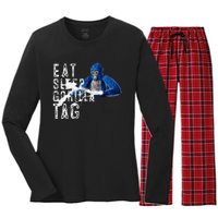 Playful Gorilla VR Gamer Funny Eat Sleep Gaming Women's Long Sleeve Flannel Pajama Set 