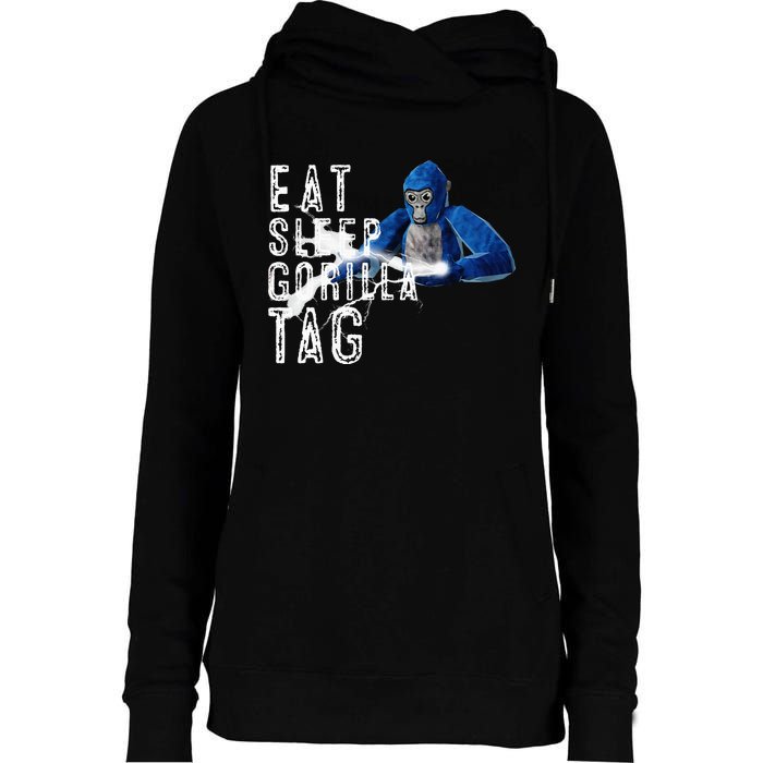 Playful Gorilla VR Gamer Funny Eat Sleep Gaming Womens Funnel Neck Pullover Hood