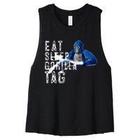 Playful Gorilla VR Gamer Funny Eat Sleep Gaming Women's Racerback Cropped Tank