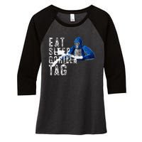 Playful Gorilla VR Gamer Funny Eat Sleep Gaming Women's Tri-Blend 3/4-Sleeve Raglan Shirt