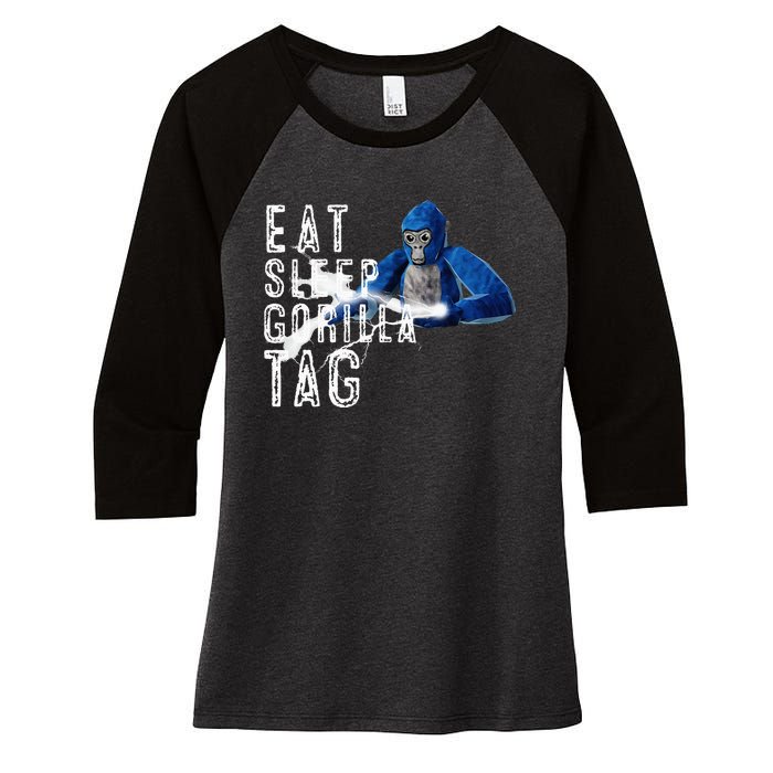 Playful Gorilla VR Gamer Funny Eat Sleep Gaming Women's Tri-Blend 3/4-Sleeve Raglan Shirt