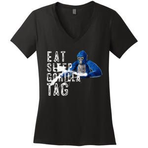 Playful Gorilla VR Gamer Funny Eat Sleep Gaming Women's V-Neck T-Shirt