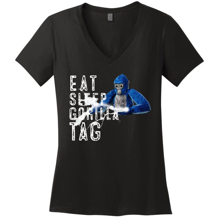 Playful Gorilla VR Gamer Funny Eat Sleep Gaming Women's V-Neck T-Shirt