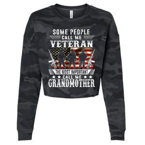 Proud Grandmother Veteran American Flag Gifts Veterans Day Cropped Pullover Crew