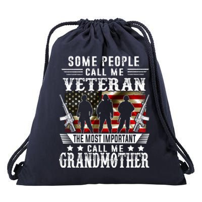 Proud Grandmother Veteran American Flag Gifts Veterans Day Drawstring Bag