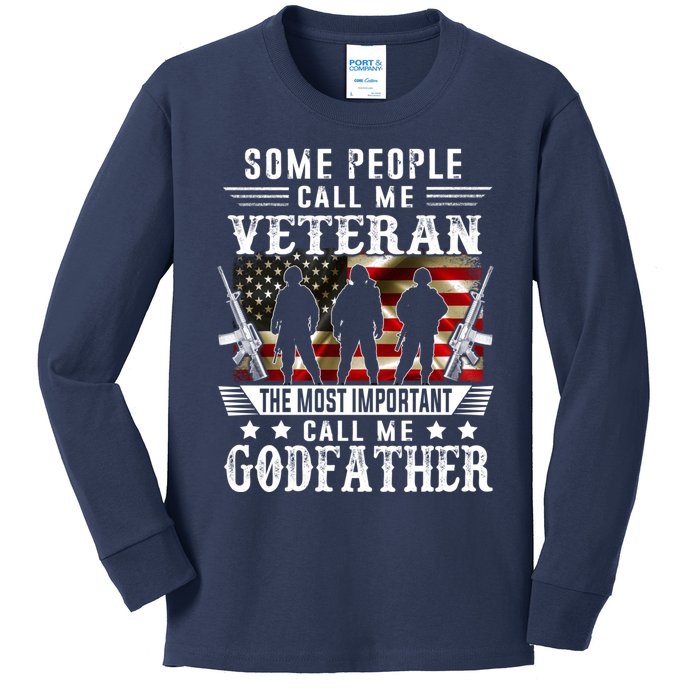 Proud Godfather Veteran American Flag Gifts VeteranS Day Kids Long Sleeve Shirt