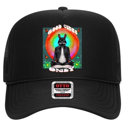 Positive, Good Vibes With A Meditating Rabbit High Crown Mesh Back Trucker Hat