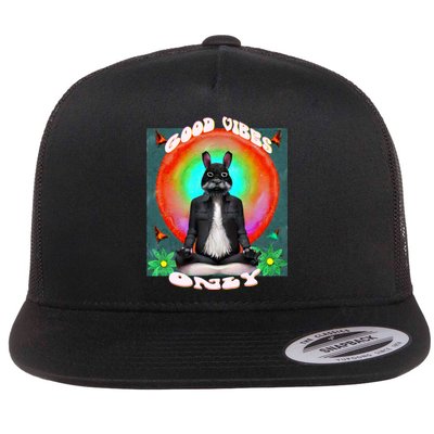 Positive, Good Vibes With A Meditating Rabbit Flat Bill Trucker Hat