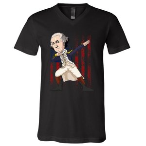 Patriotic George Washington Dabbing Dab Dance 4th Of July V-Neck T-Shirt