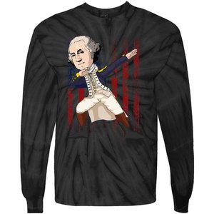 Patriotic George Washington Dabbing Dab Dance 4th Of July Tie-Dye Long Sleeve Shirt