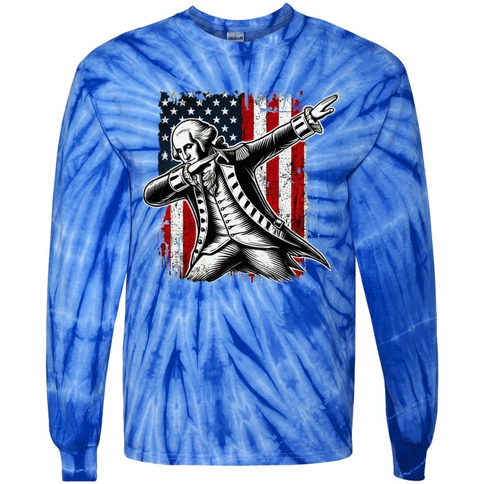 Patriotic George Washington Dabbing Tie-Dye Long Sleeve Shirt