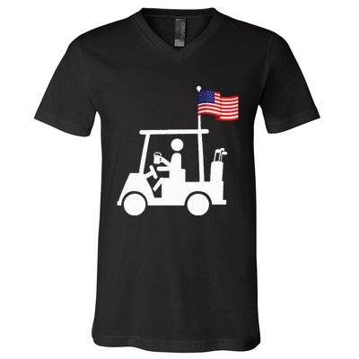 Patriotic Golf Wear Usa Strong Golf Cart V-Neck T-Shirt