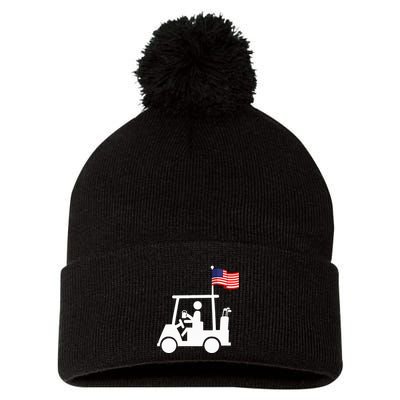 Patriotic Golf Wear Usa Strong Golf Cart Pom Pom 12in Knit Beanie