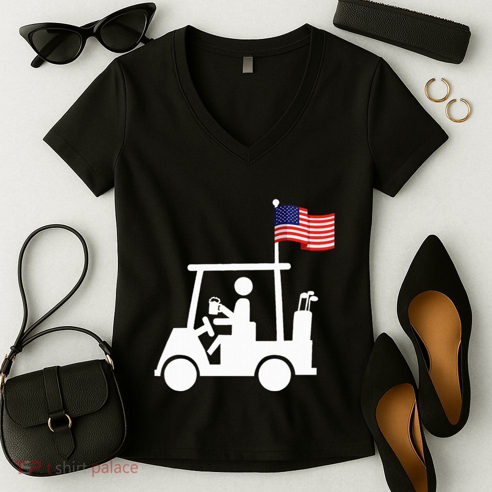 Patriotic Golf Wear Usa Strong Golf Cart Women's V-Neck T-Shirt