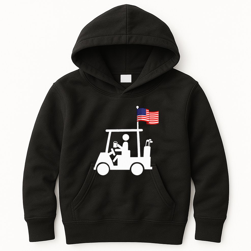 Patriotic Golf Wear Usa Strong Golf Cart Kids Hoodie