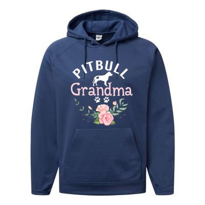 Pitbull Grandma Womens Mom Pitbull Dog Lover Christmas Performance Fleece Hoodie