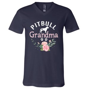 Pitbull Grandma Womens Mom Pitbull Dog Lover Christmas V-Neck T-Shirt