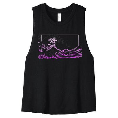 Purple Great Wave off Kanagawa Purple Color Women's Racerback Cropped Tank