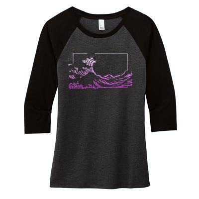 Purple Great Wave off Kanagawa Purple Color Women's Tri-Blend 3/4-Sleeve Raglan Shirt