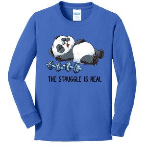 Panda Gym Weightlifting Fitness The Struggle Is Real Funny Cute Gift Kids Long Sleeve Shirt